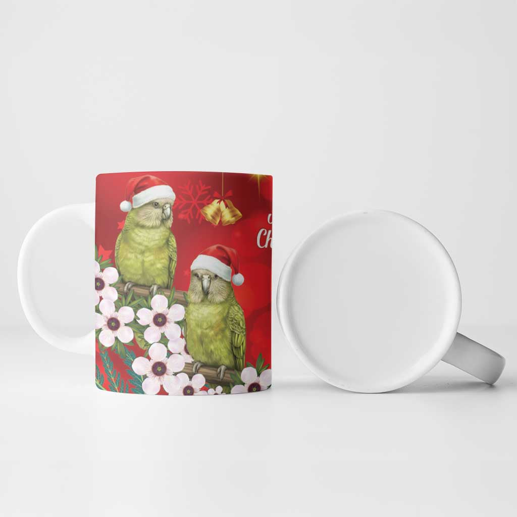New Zealand Kakapo Christmas Ceramic Mug Owl Parrot Santa Sliver Fern Manuka - Red - Aussie Hoodie