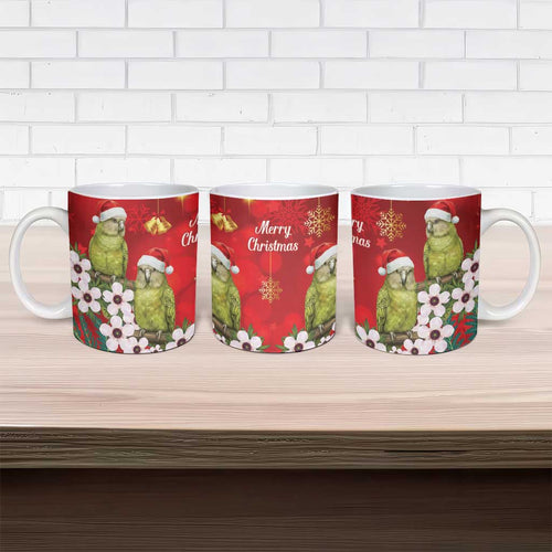 New Zealand Kakapo Christmas Ceramic Mug Owl Parrot Santa Sliver Fern Manuka - Red - Aussie Hoodie