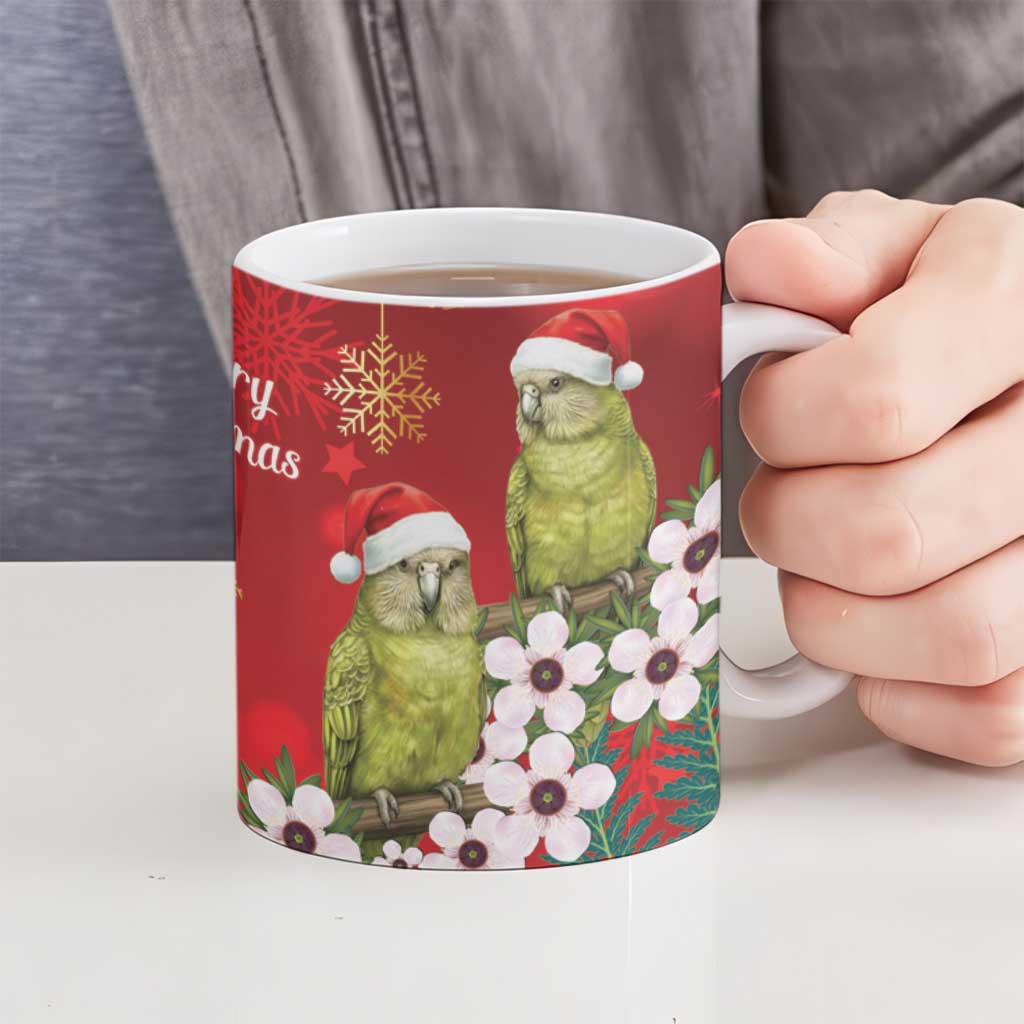 New Zealand Kakapo Christmas Ceramic Mug Owl Parrot Santa Sliver Fern Manuka - Red - Aussie Hoodie