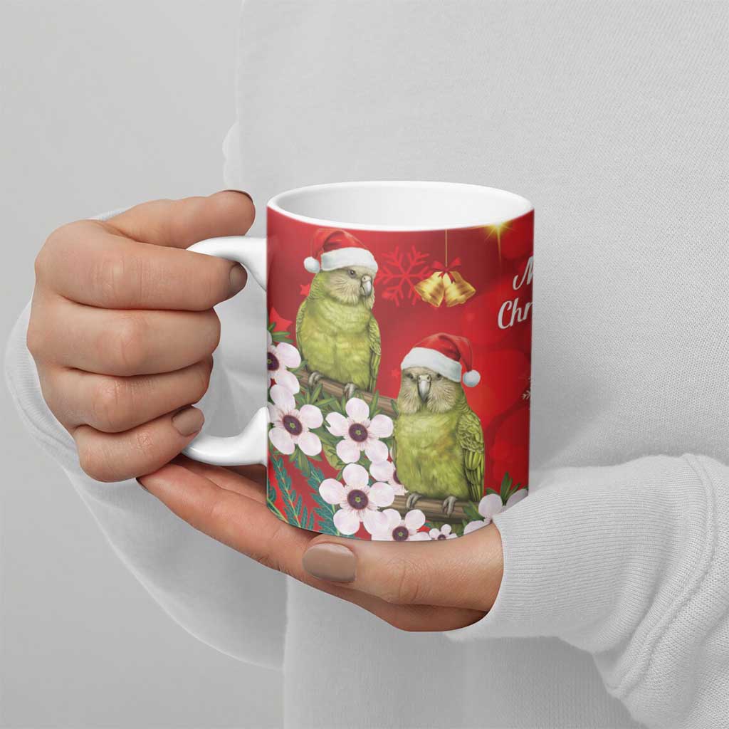 New Zealand Kakapo Christmas Ceramic Mug Owl Parrot Santa Sliver Fern Manuka - Red - Aussie Hoodie