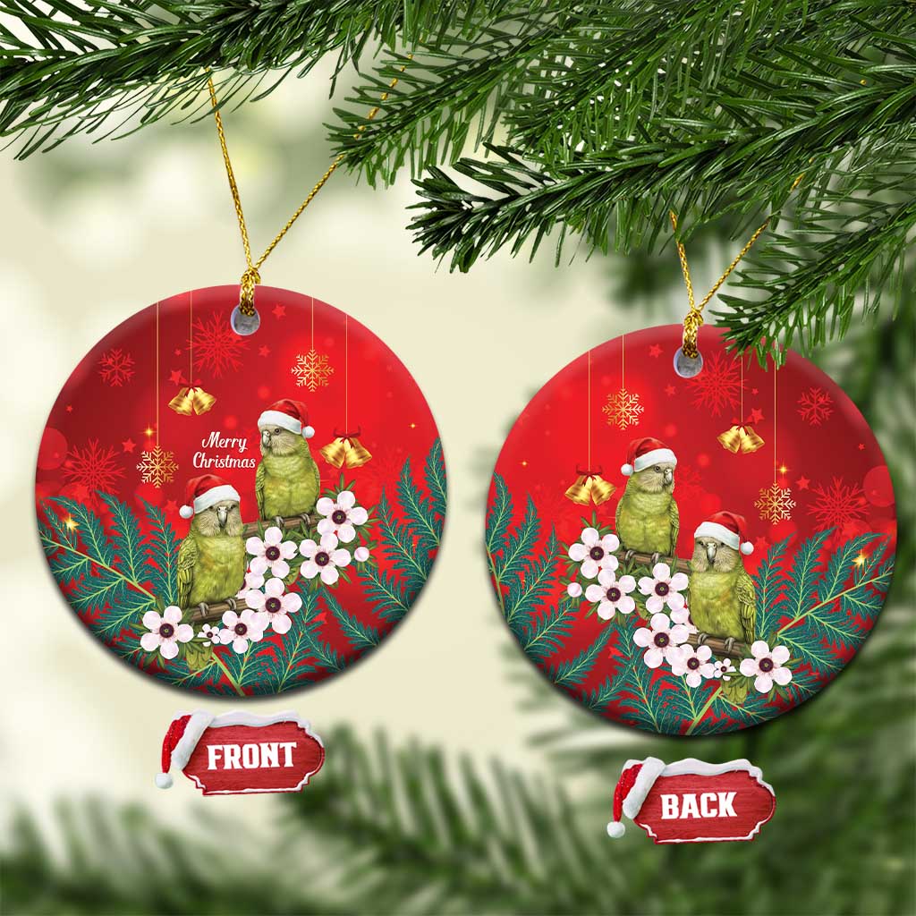 New Zealand Kakapo Christmas Ceramic Ornament Owl Parrot Santa Sliver Fern Manuka - Red - Aussie Hoodie