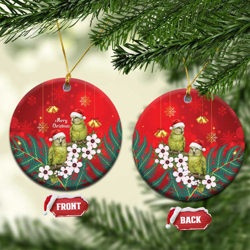 New Zealand Kakapo Christmas Ceramic Ornament Owl Parrot Santa Sliver Fern Manuka - Red - Aussie Hoodie