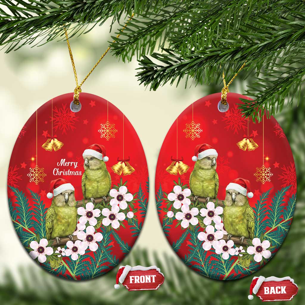 New Zealand Kakapo Christmas Ceramic Ornament Owl Parrot Santa Sliver Fern Manuka - Red - Aussie Hoodie