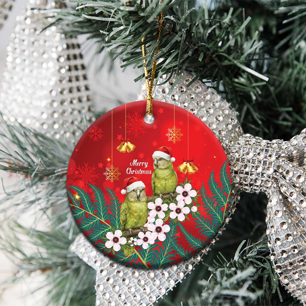 New Zealand Kakapo Christmas Ceramic Ornament Owl Parrot Santa Sliver Fern Manuka - Red - Aussie Hoodie