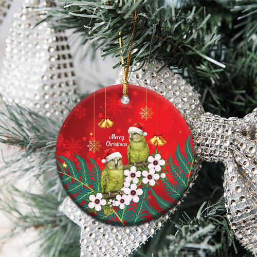 New Zealand Kakapo Christmas Ceramic Ornament Owl Parrot Santa Sliver Fern Manuka - Red - Aussie Hoodie
