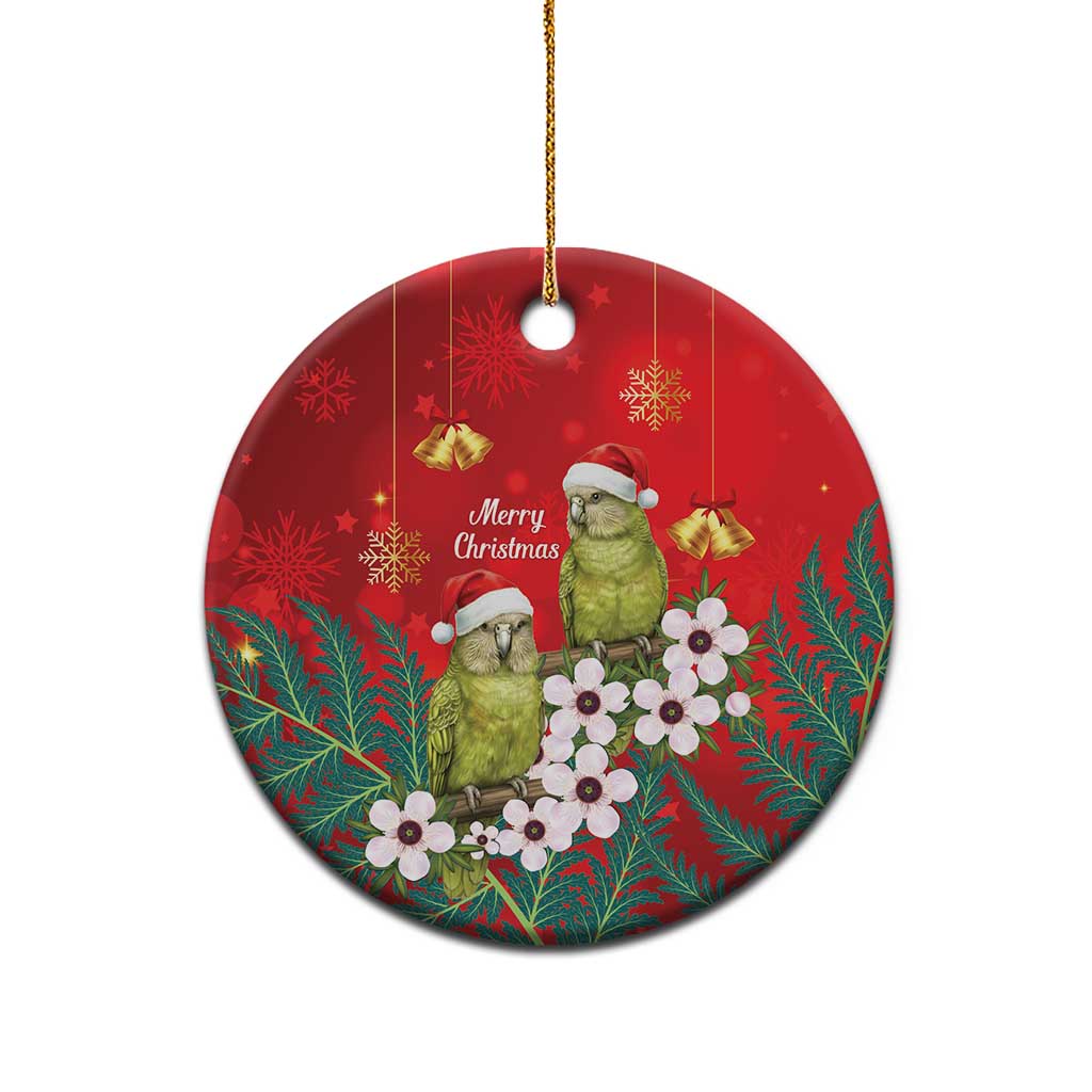 New Zealand Kakapo Christmas Ceramic Ornament Owl Parrot Santa Sliver Fern Manuka - Red - Aussie Hoodie