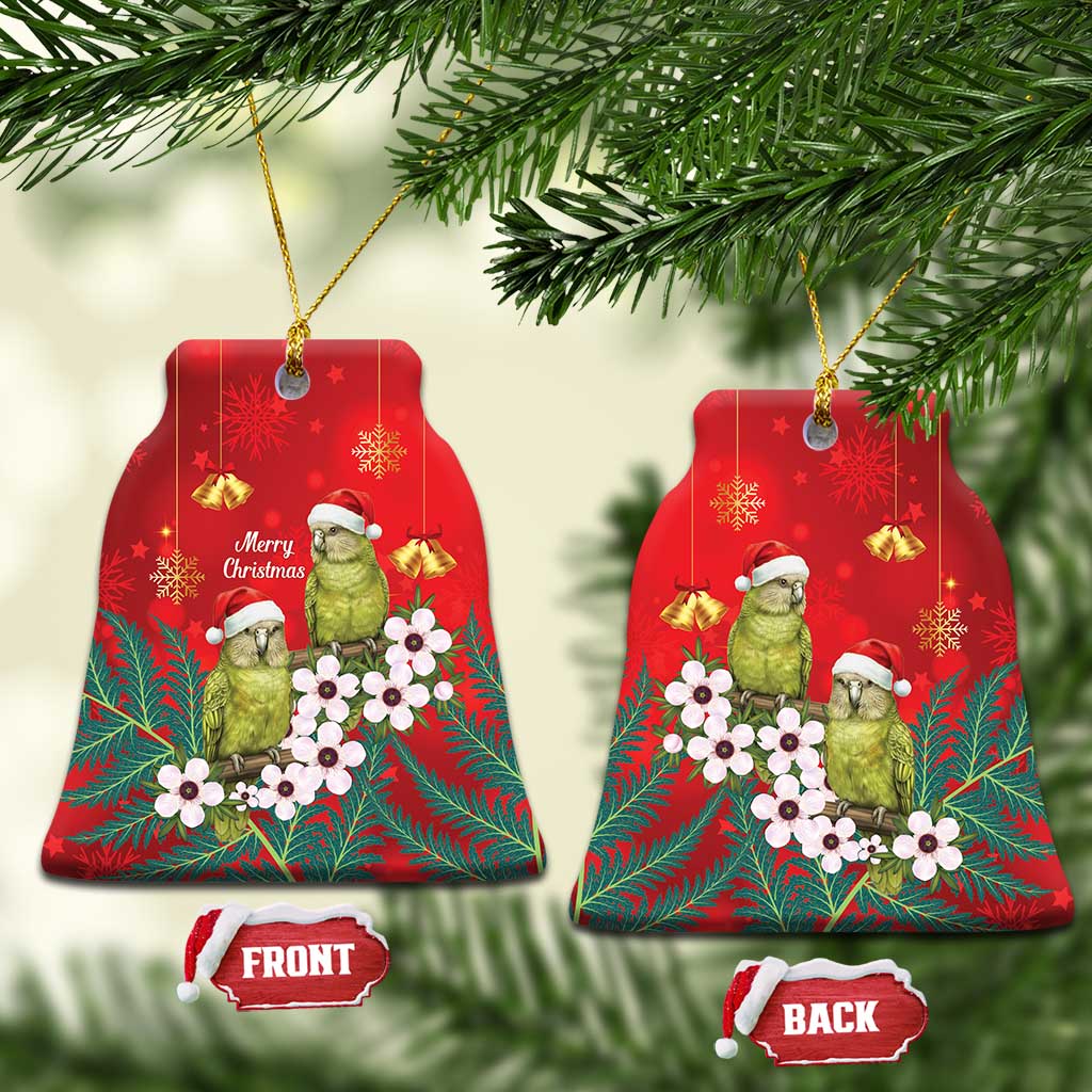 New Zealand Kakapo Christmas Ceramic Ornament Owl Parrot Santa Sliver Fern Manuka - Red - Aussie Hoodie