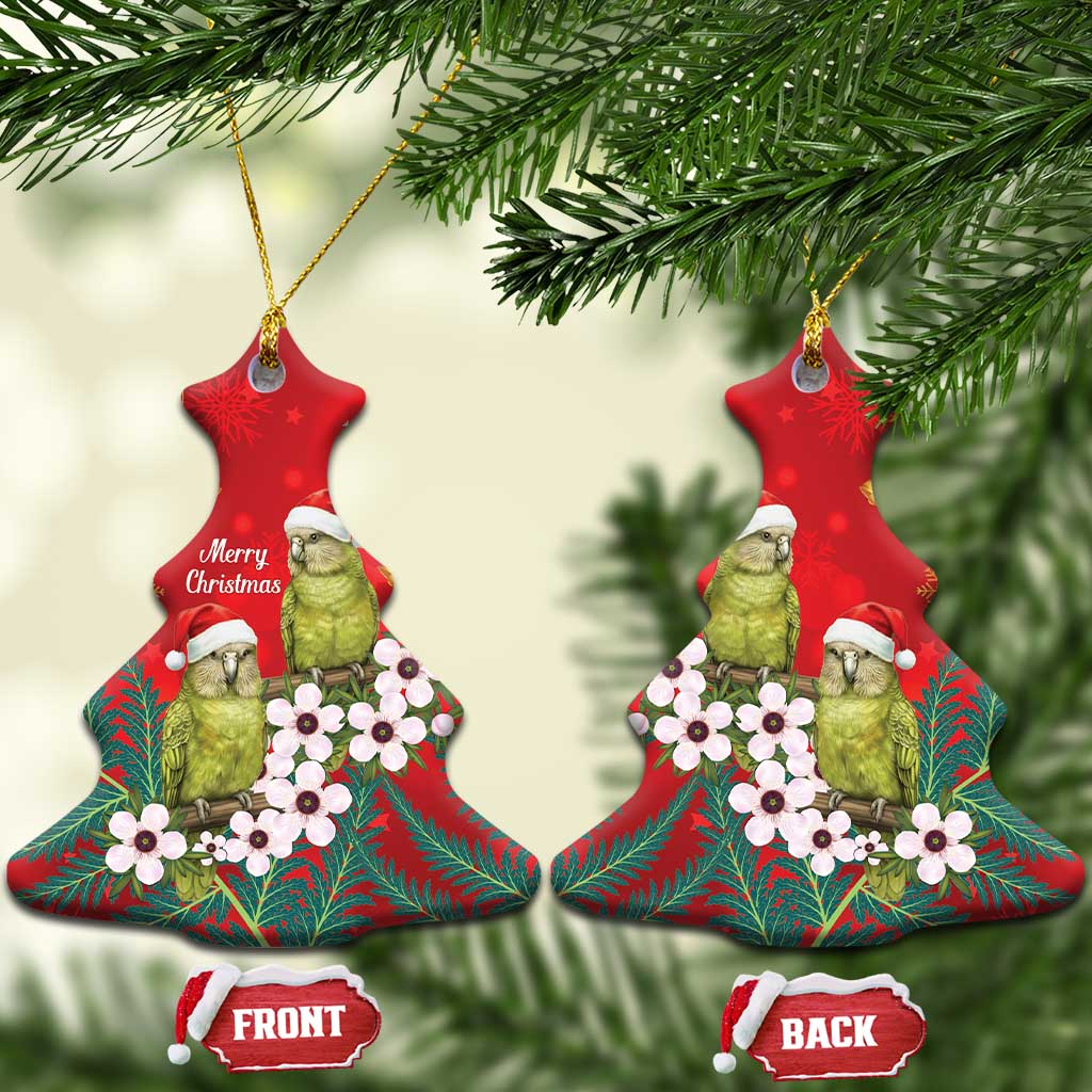 New Zealand Kakapo Christmas Ceramic Ornament Owl Parrot Santa Sliver Fern Manuka - Red - Aussie Hoodie