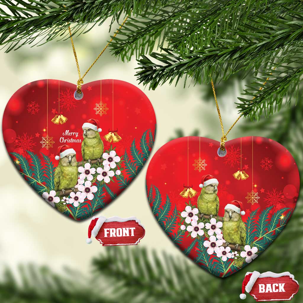 New Zealand Kakapo Christmas Ceramic Ornament Owl Parrot Santa Sliver Fern Manuka - Red - Aussie Hoodie