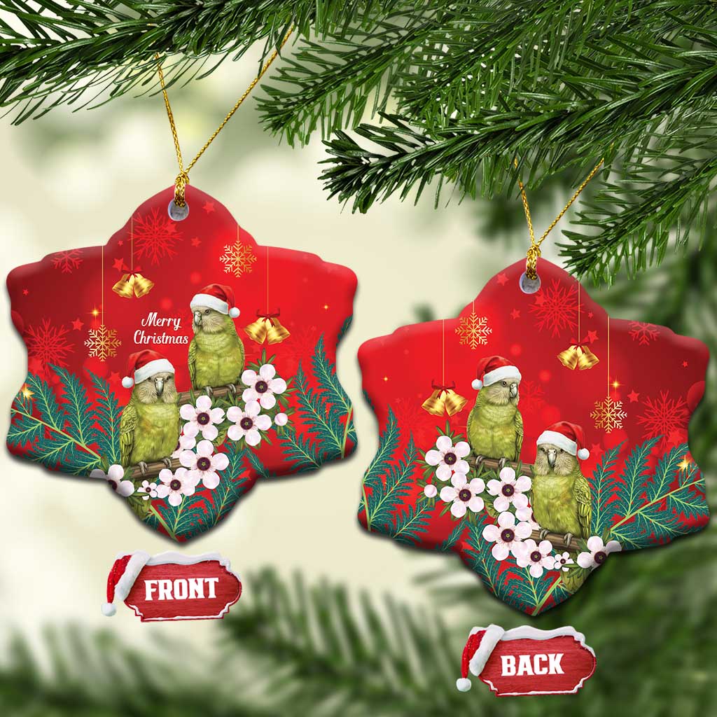 New Zealand Kakapo Christmas Ceramic Ornament Owl Parrot Santa Sliver Fern Manuka - Red - Aussie Hoodie