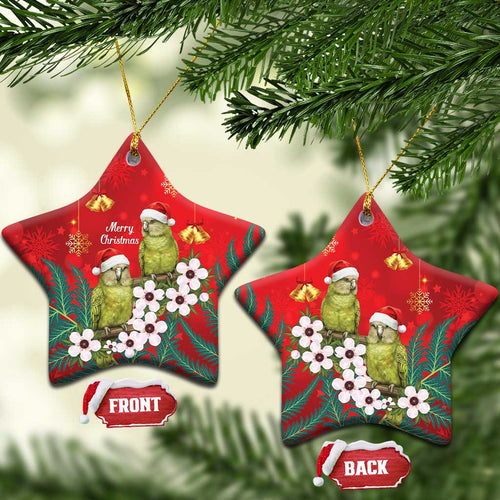 New Zealand Kakapo Christmas Ceramic Ornament Owl Parrot Santa Sliver Fern Manuka - Red - Aussie Hoodie