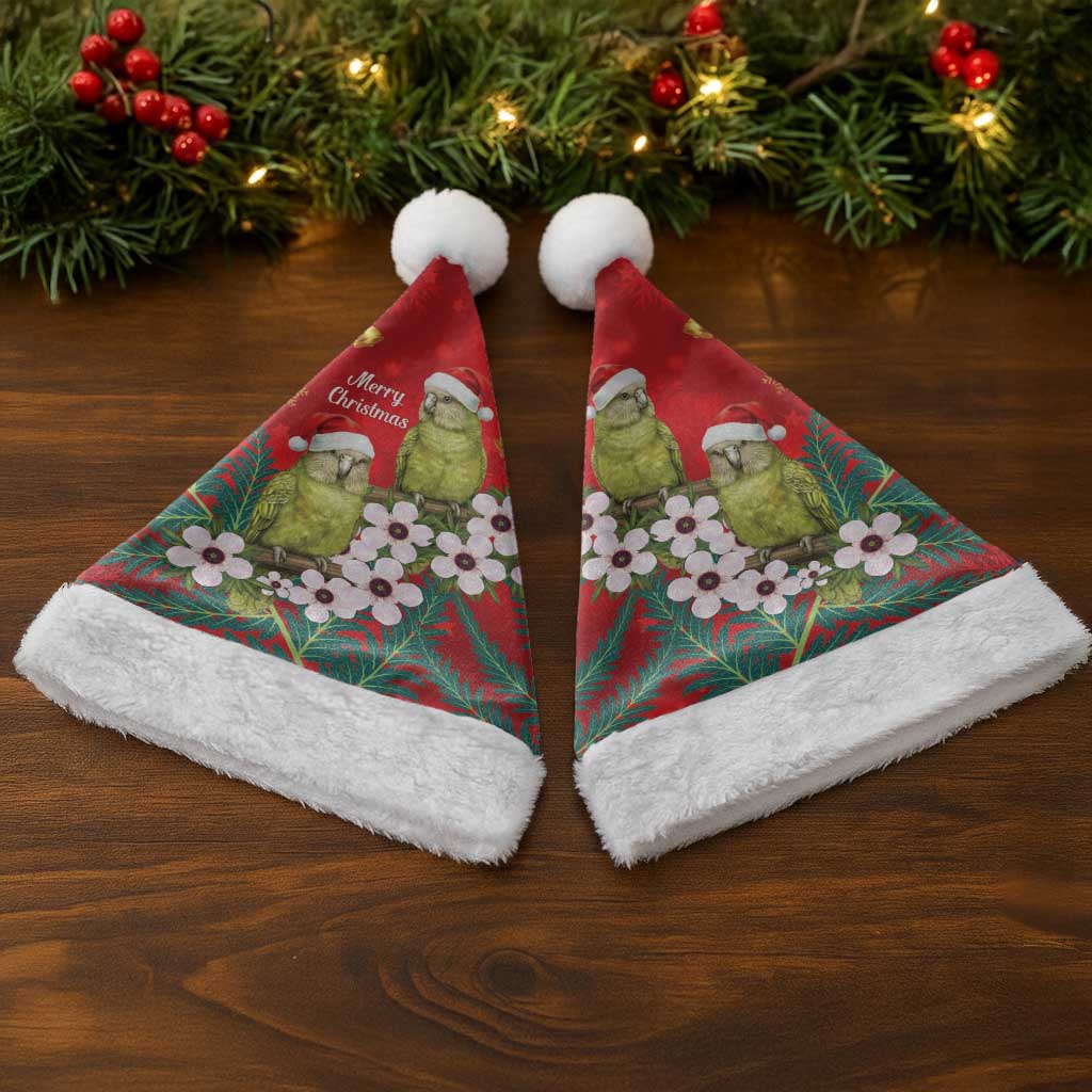 New Zealand Kakapo Christmas Santa Hat Owl Parrot Santa Sliver Fern Manuka - Red - Aussie Hoodie