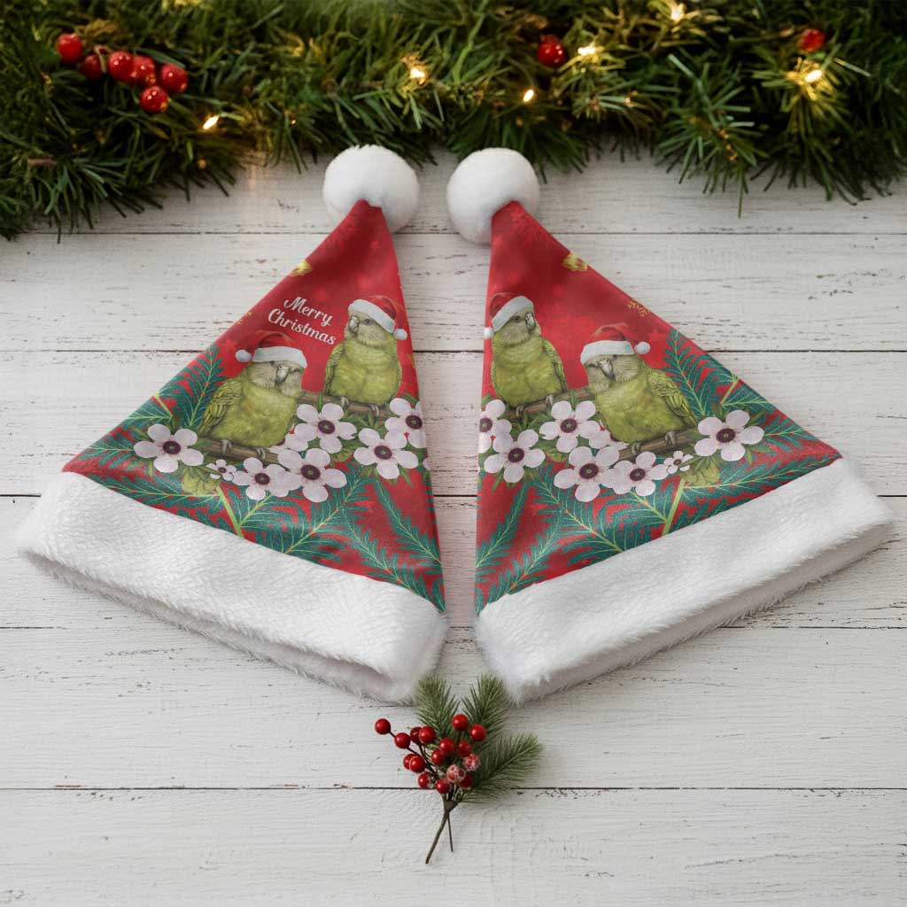 New Zealand Kakapo Christmas Santa Hat Owl Parrot Santa Sliver Fern Manuka - Red - Aussie Hoodie
