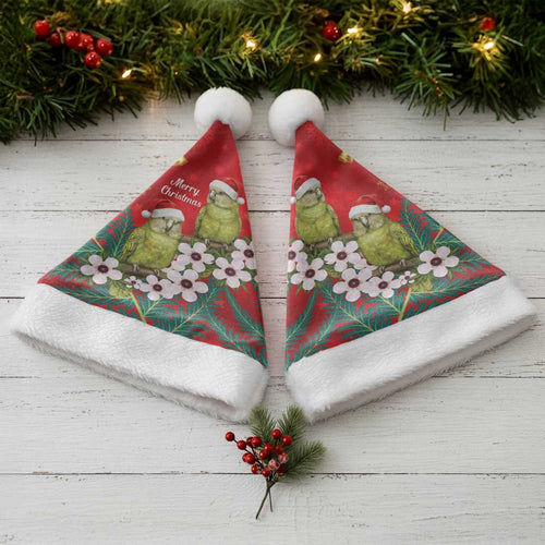 New Zealand Kakapo Christmas Santa Hat Owl Parrot Santa Sliver Fern Manuka - Red - Aussie Hoodie