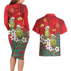 New Zealand Kakapo Christmas Couples Matching Long Sleeve Bodycon Dress and Hawaiian Shirt Owl Parrot Santa Sliver Fern Manuka - Red - Aussie Hoodie