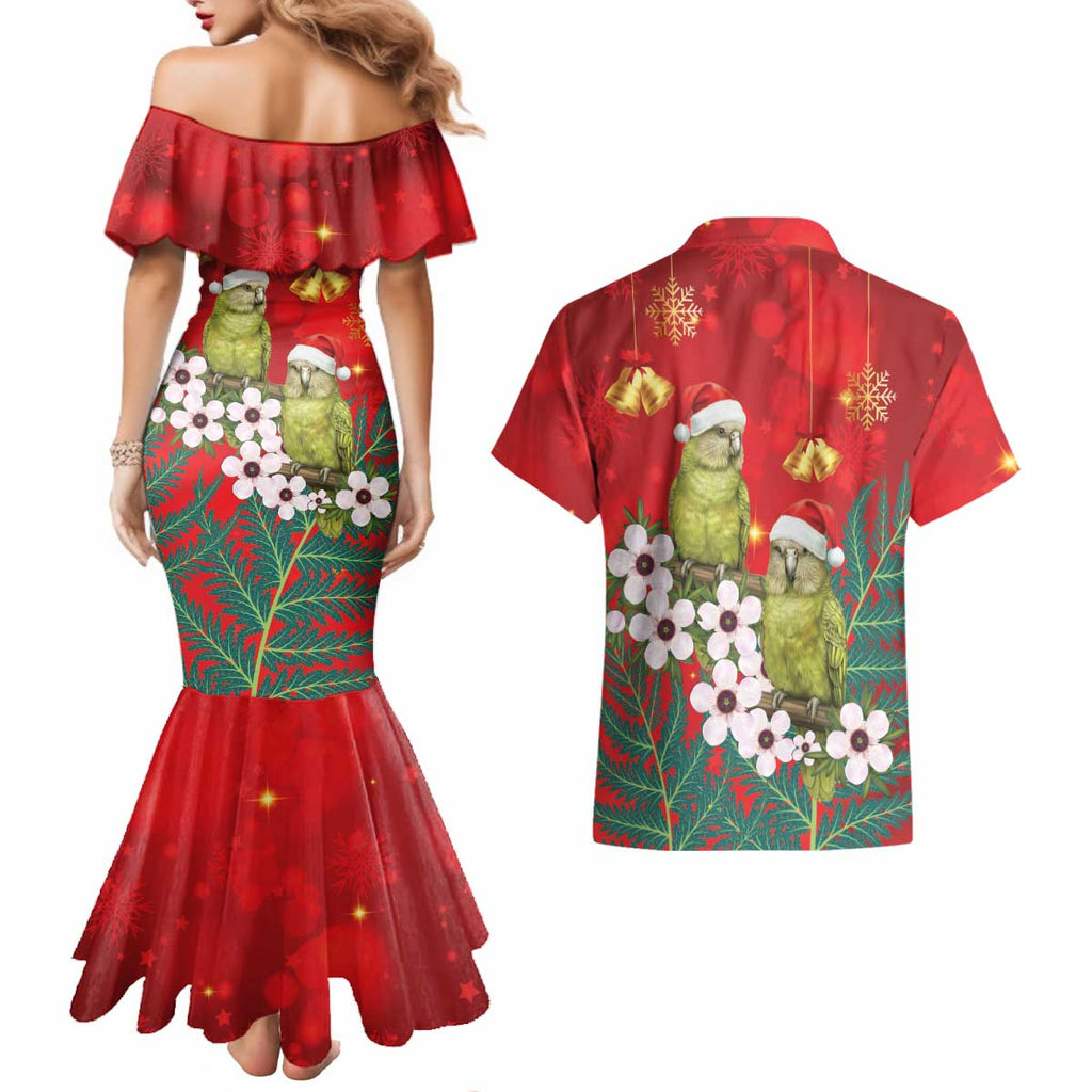 New Zealand Kakapo Christmas Couples Matching Mermaid Dress and Hawaiian Shirt Owl Parrot Santa Sliver Fern Manuka - Red - Aussie Hoodie