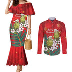 New Zealand Kakapo Christmas Couples Matching Mermaid Dress and Long Sleeve Button Shirt Owl Parrot Santa Sliver Fern Manuka - Red - Aussie Hoodie