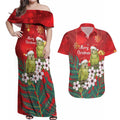 New Zealand Kakapo Christmas Couples Matching Off Shoulder Maxi Dress and Hawaiian Shirt Owl Parrot Santa Sliver Fern Manuka - Red - Aussie Hoodie