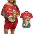 New Zealand Kakapo Christmas Couples Matching Off Shoulder Short Dress and Hawaiian Shirt Owl Parrot Santa Sliver Fern Manuka - Red - Aussie Hoodie