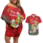 New Zealand Kakapo Christmas Couples Matching Off Shoulder Short Dress and Hawaiian Shirt Owl Parrot Santa Sliver Fern Manuka - Red - Aussie Hoodie