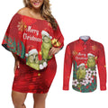 New Zealand Kakapo Christmas Couples Matching Off Shoulder Short Dress and Long Sleeve Button Shirt Owl Parrot Santa Sliver Fern Manuka - Red - Aussie Hoodie
