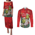 New Zealand Kakapo Christmas Couples Matching Puletasi and Long Sleeve Button Shirt Owl Parrot Santa Sliver Fern Manuka - Red - Aussie Hoodie