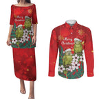 New Zealand Kakapo Christmas Couples Matching Puletasi and Long Sleeve Button Shirt Owl Parrot Santa Sliver Fern Manuka - Red - Aussie Hoodie