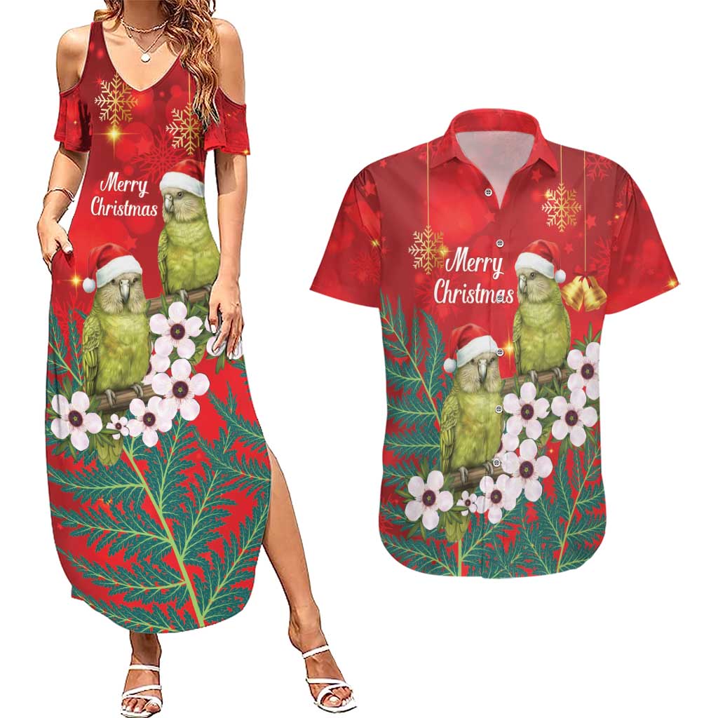 New Zealand Kakapo Christmas Couples Matching Summer Maxi Dress and Hawaiian Shirt Owl Parrot Santa Sliver Fern Manuka - Red - Aussie Hoodie