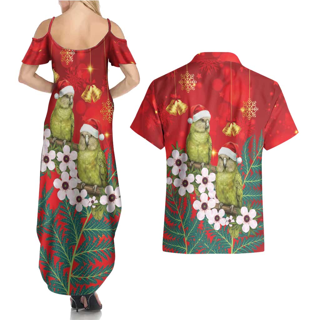 New Zealand Kakapo Christmas Couples Matching Summer Maxi Dress and Hawaiian Shirt Owl Parrot Santa Sliver Fern Manuka - Red - Aussie Hoodie