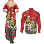 New Zealand Kakapo Christmas Couples Matching Summer Maxi Dress and Long Sleeve Button Shirt Owl Parrot Santa Sliver Fern Manuka - Red - Aussie Hoodie