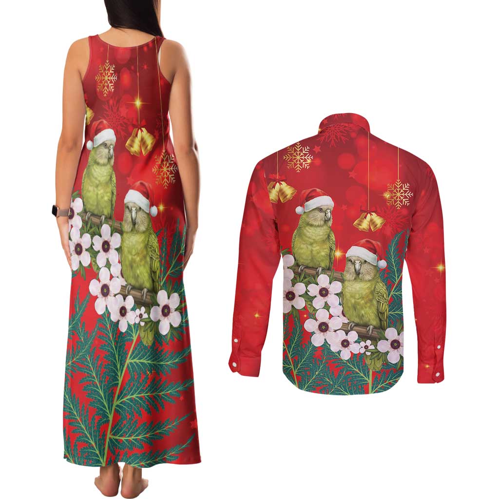 New Zealand Kakapo Christmas Couples Matching Tank Maxi Dress and Long Sleeve Button Shirt Owl Parrot Santa Sliver Fern Manuka - Red - Aussie Hoodie