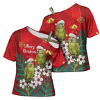 New Zealand Kakapo Christmas Cross Shoulder Shirt Owl Parrot Santa Sliver Fern Manuka - Red - Aussie Hoodie