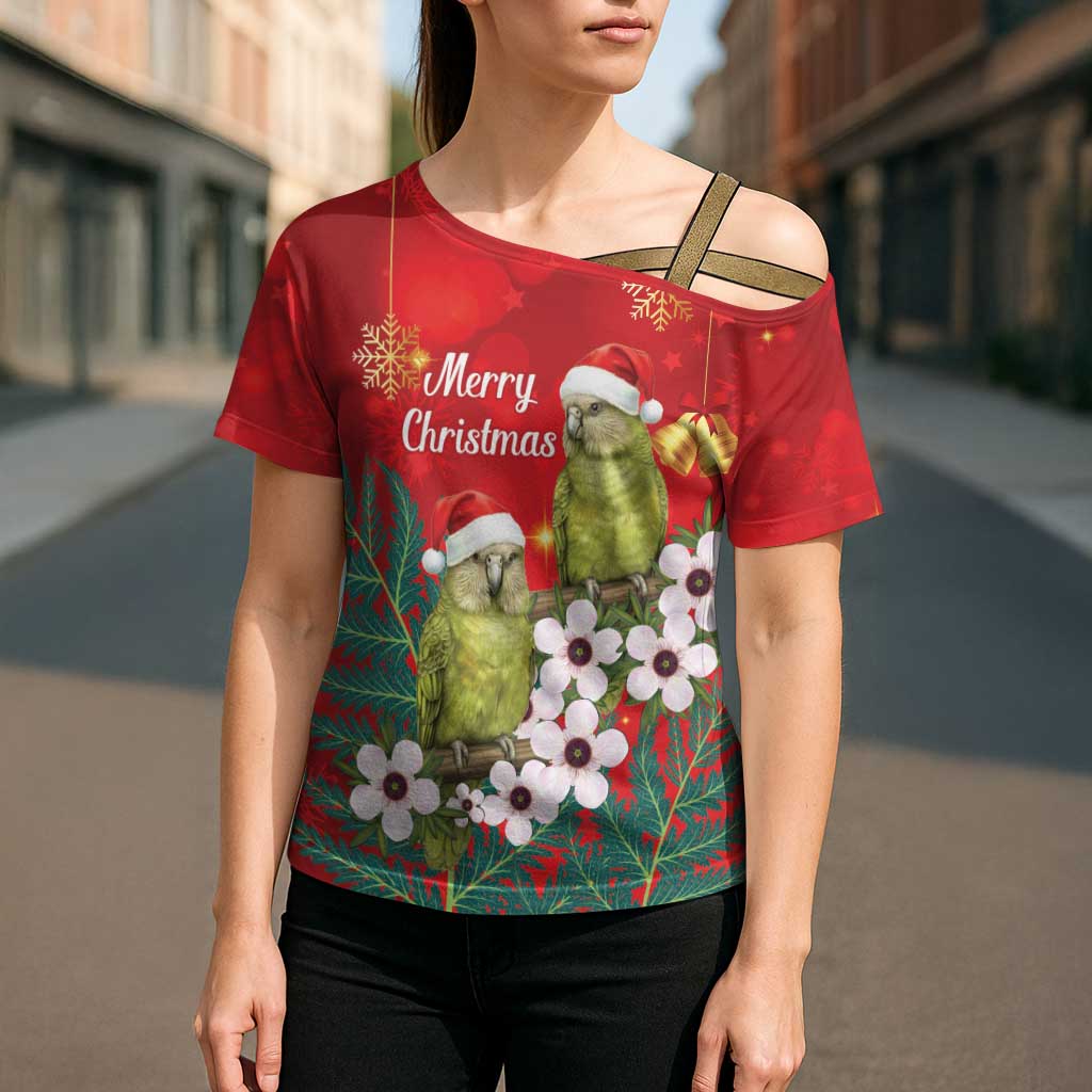 New Zealand Kakapo Christmas Cross Shoulder Shirt Owl Parrot Santa Sliver Fern Manuka - Red - Aussie Hoodie