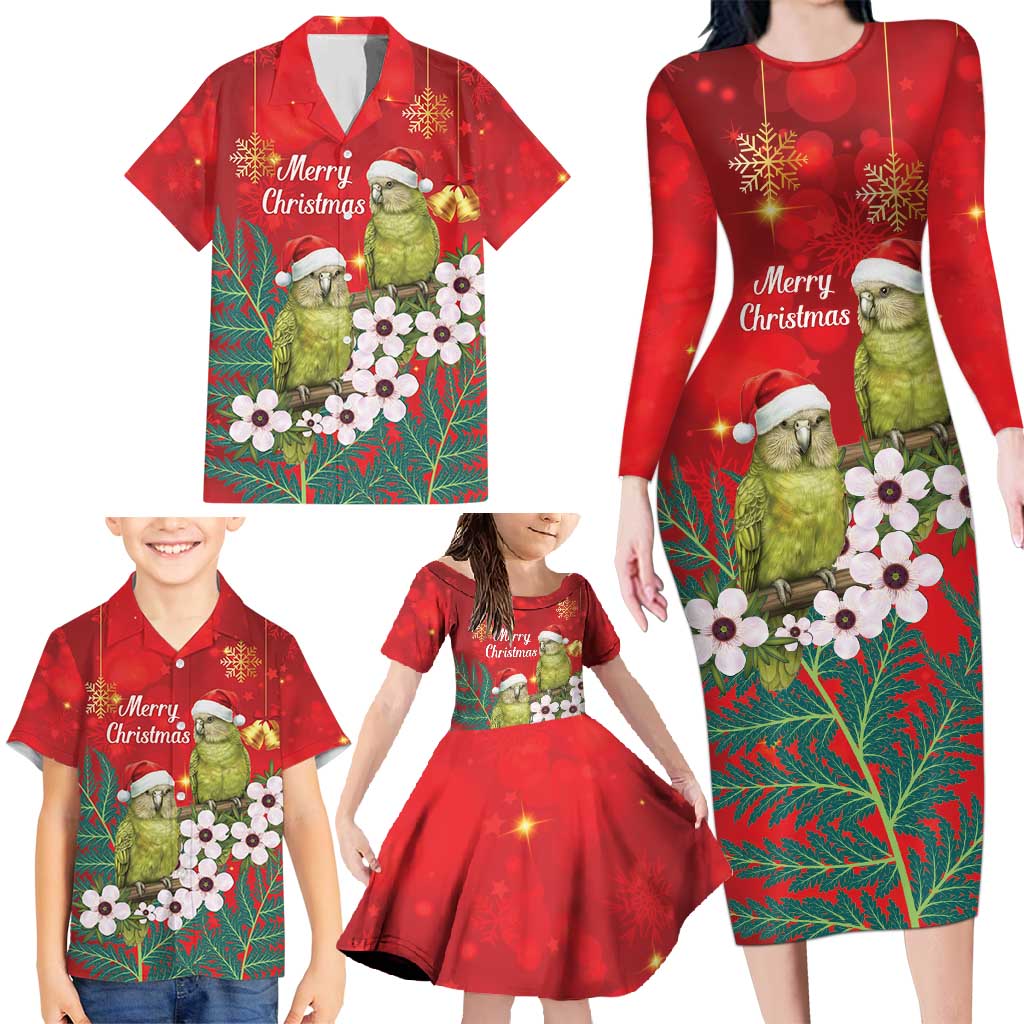 New Zealand Kakapo Christmas Family Matching Long Sleeve Bodycon Dress and Hawaiian Shirt Owl Parrot Santa Sliver Fern Manuka - Red - Aussie Hoodie