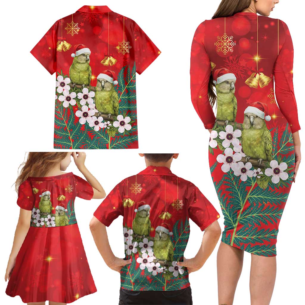 New Zealand Kakapo Christmas Family Matching Long Sleeve Bodycon Dress and Hawaiian Shirt Owl Parrot Santa Sliver Fern Manuka - Red - Aussie Hoodie