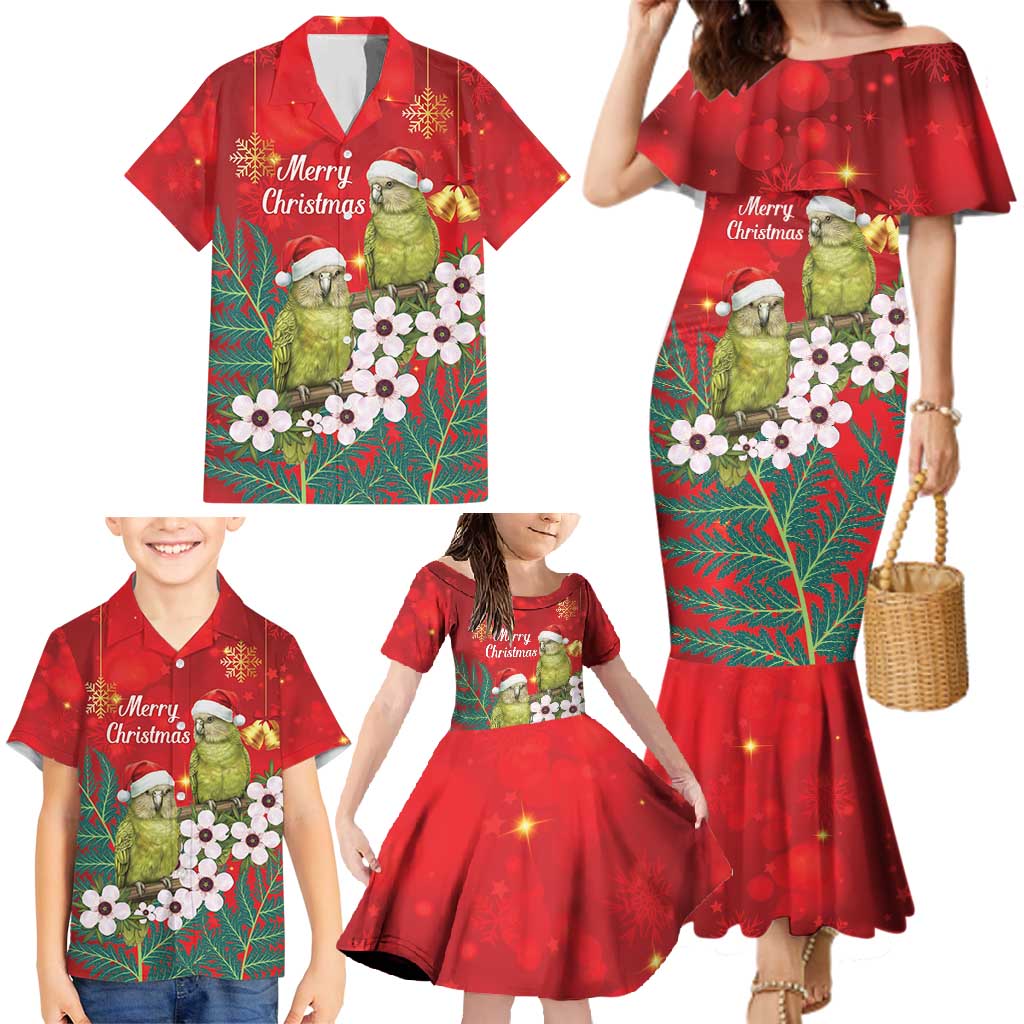 New Zealand Kakapo Christmas Family Matching Mermaid Dress and Hawaiian Shirt Owl Parrot Santa Sliver Fern Manuka - Red - Aussie Hoodie