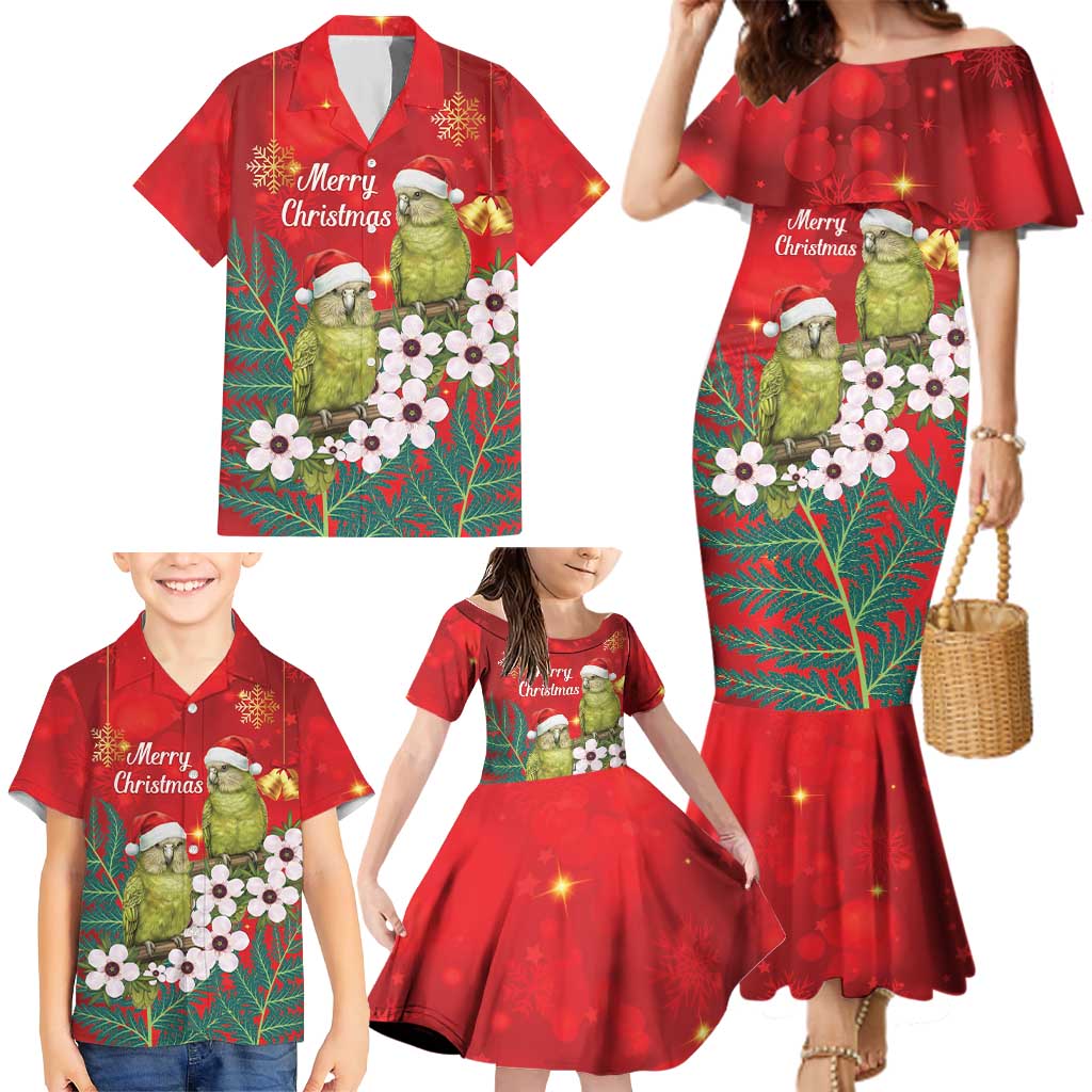New Zealand Kakapo Christmas Family Matching Mermaid Dress and Hawaiian Shirt Owl Parrot Santa Sliver Fern Manuka - Red - Aussie Hoodie