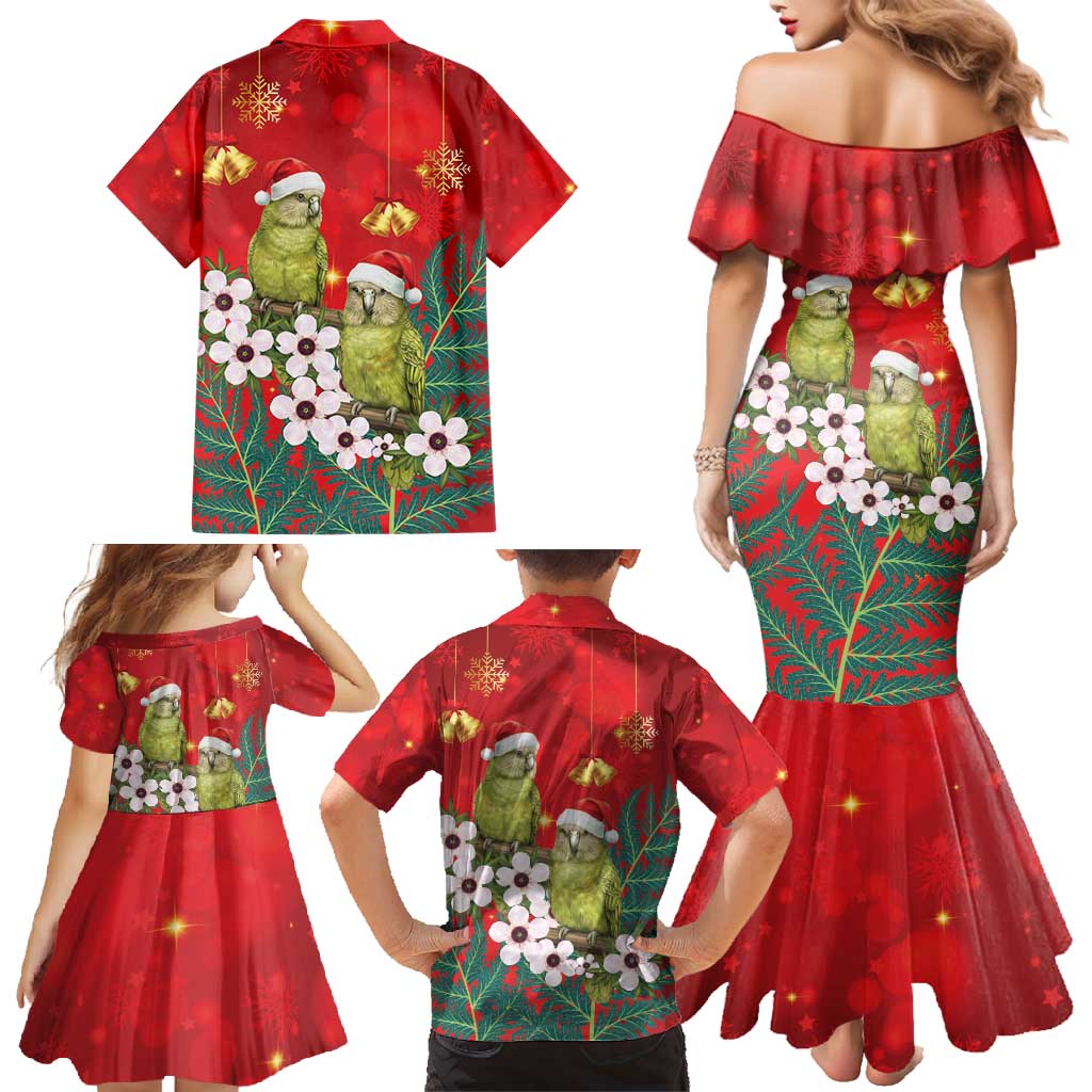 New Zealand Kakapo Christmas Family Matching Mermaid Dress and Hawaiian Shirt Owl Parrot Santa Sliver Fern Manuka - Red - Aussie Hoodie