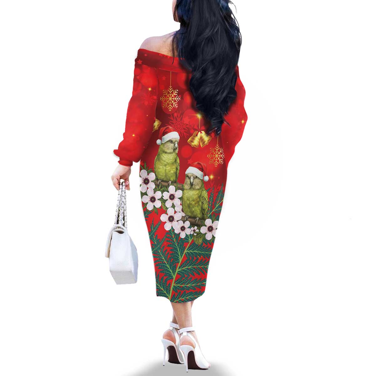 New Zealand Kakapo Christmas Family Matching Off The Shoulder Long Sleeve Dress and Hawaiian Shirt Owl Parrot Santa Sliver Fern Manuka - Red - Aussie Hoodie