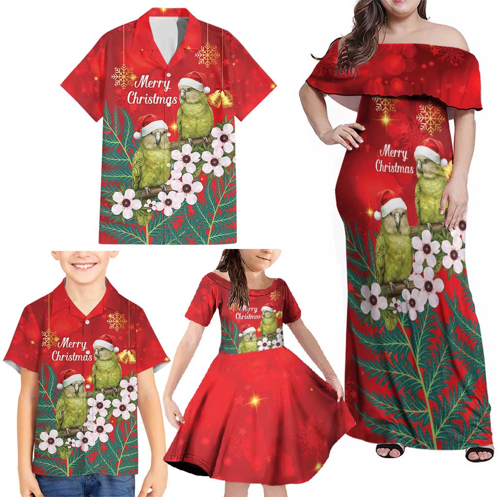 New Zealand Kakapo Christmas Family Matching Off Shoulder Maxi Dress and Hawaiian Shirt Owl Parrot Santa Sliver Fern Manuka - Red - Aussie Hoodie