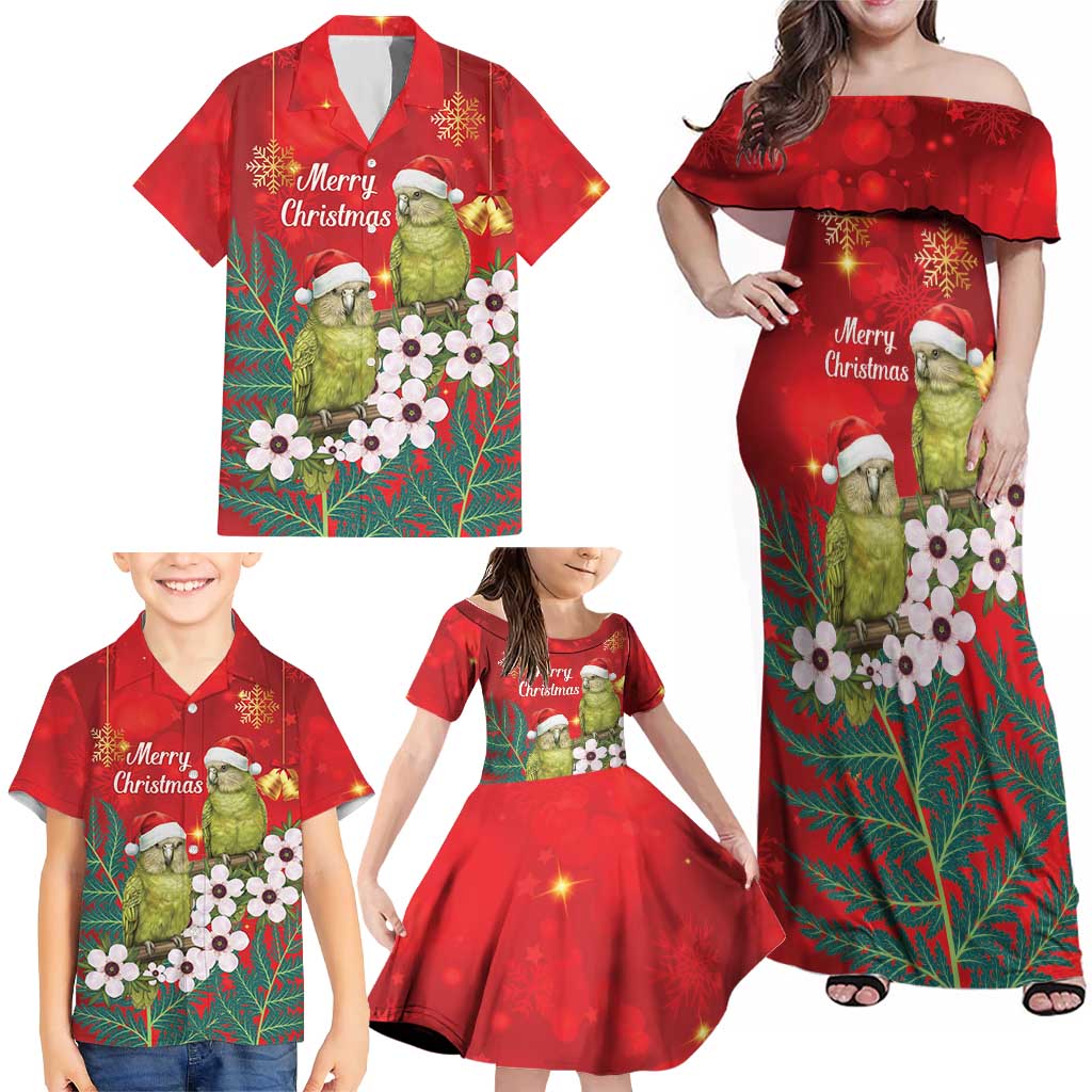New Zealand Kakapo Christmas Family Matching Off Shoulder Maxi Dress and Hawaiian Shirt Owl Parrot Santa Sliver Fern Manuka - Red - Aussie Hoodie