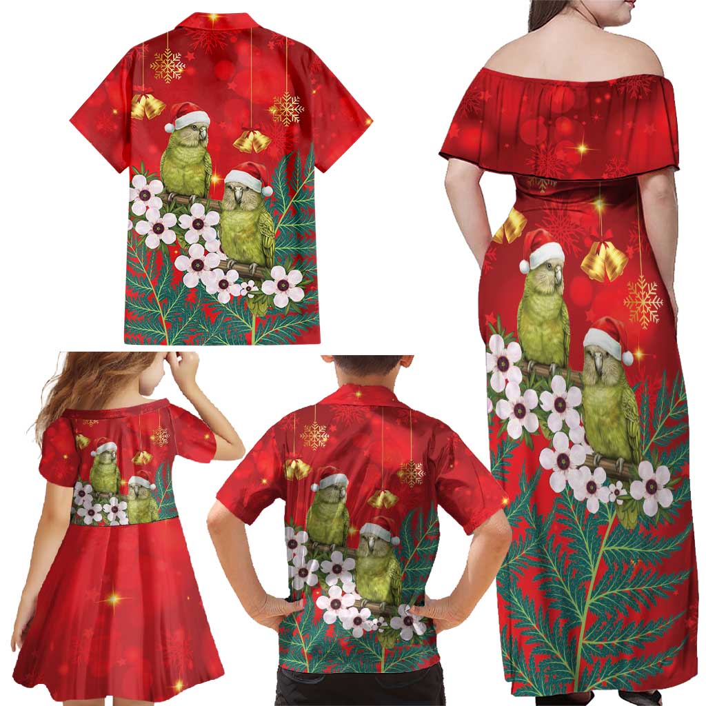 New Zealand Kakapo Christmas Family Matching Off Shoulder Maxi Dress and Hawaiian Shirt Owl Parrot Santa Sliver Fern Manuka - Red - Aussie Hoodie