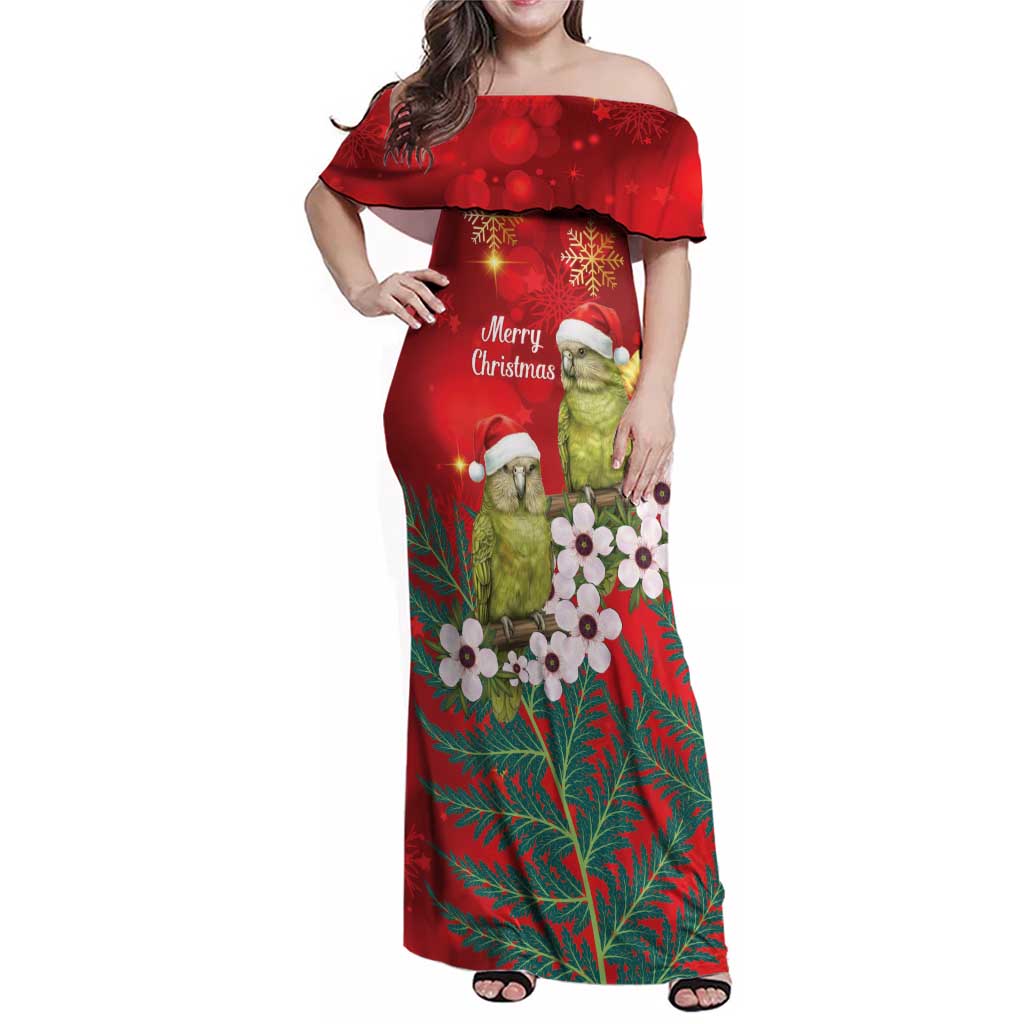 New Zealand Kakapo Christmas Family Matching Off Shoulder Maxi Dress and Hawaiian Shirt Owl Parrot Santa Sliver Fern Manuka - Red - Aussie Hoodie