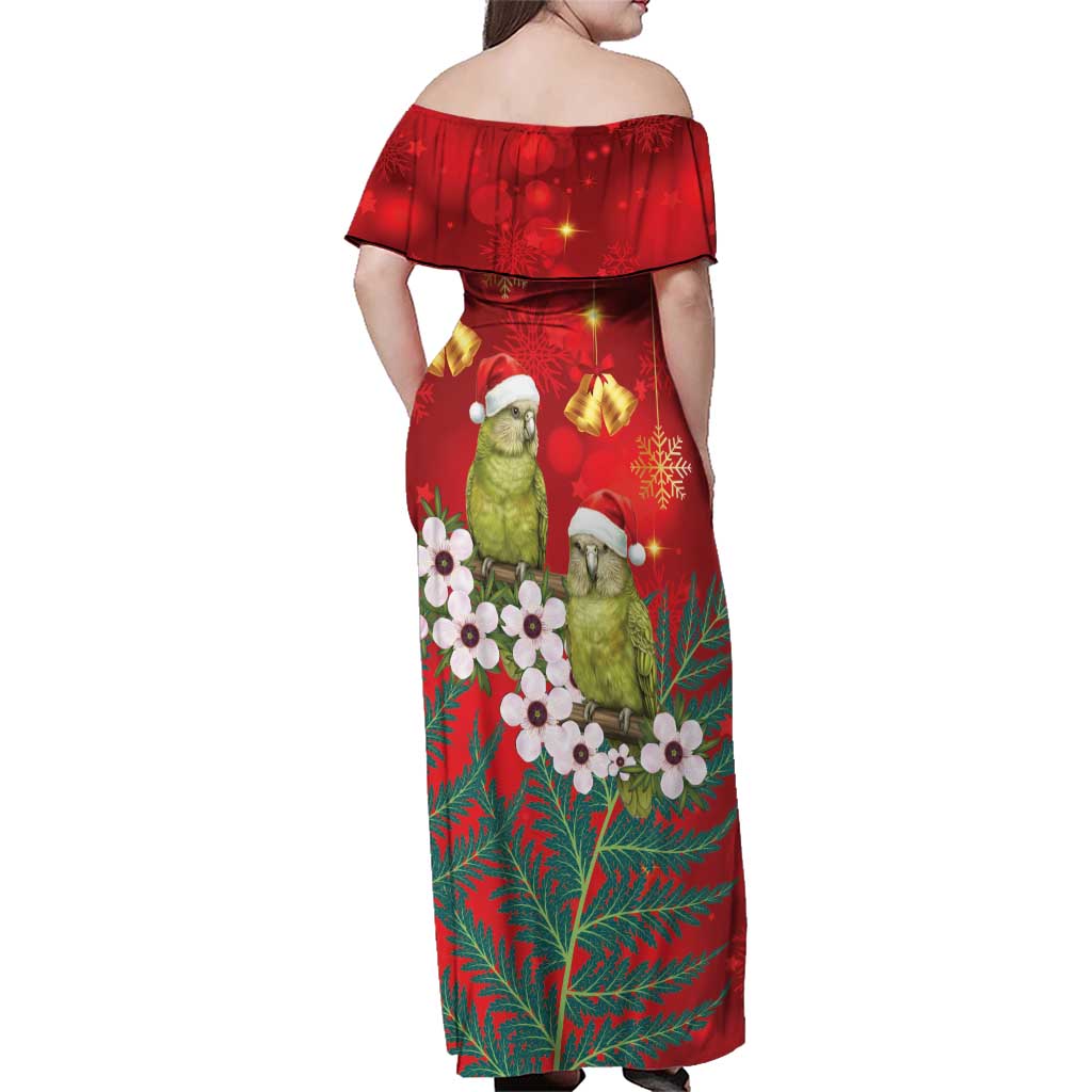 New Zealand Kakapo Christmas Family Matching Off Shoulder Maxi Dress and Hawaiian Shirt Owl Parrot Santa Sliver Fern Manuka - Red - Aussie Hoodie