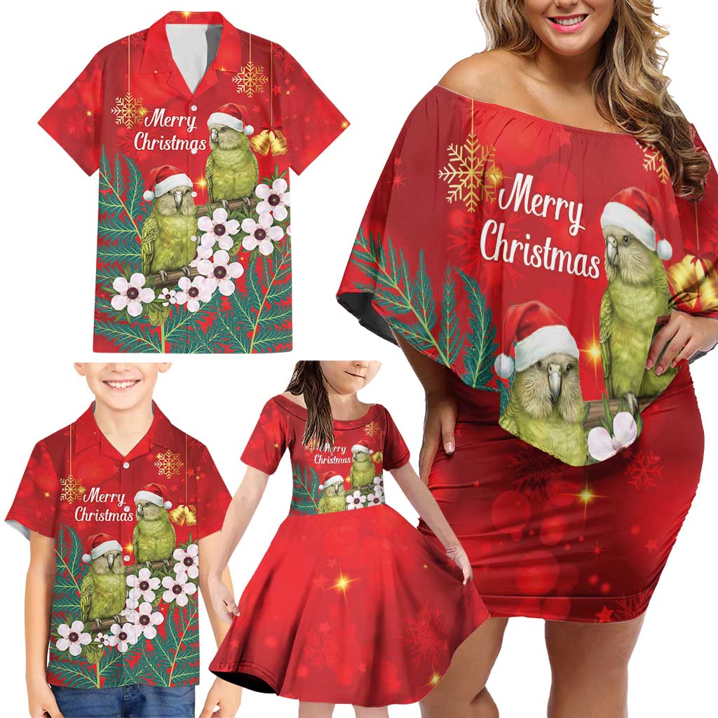 New Zealand Kakapo Christmas Family Matching Off Shoulder Short Dress and Hawaiian Shirt Owl Parrot Santa Sliver Fern Manuka - Red - Aussie Hoodie