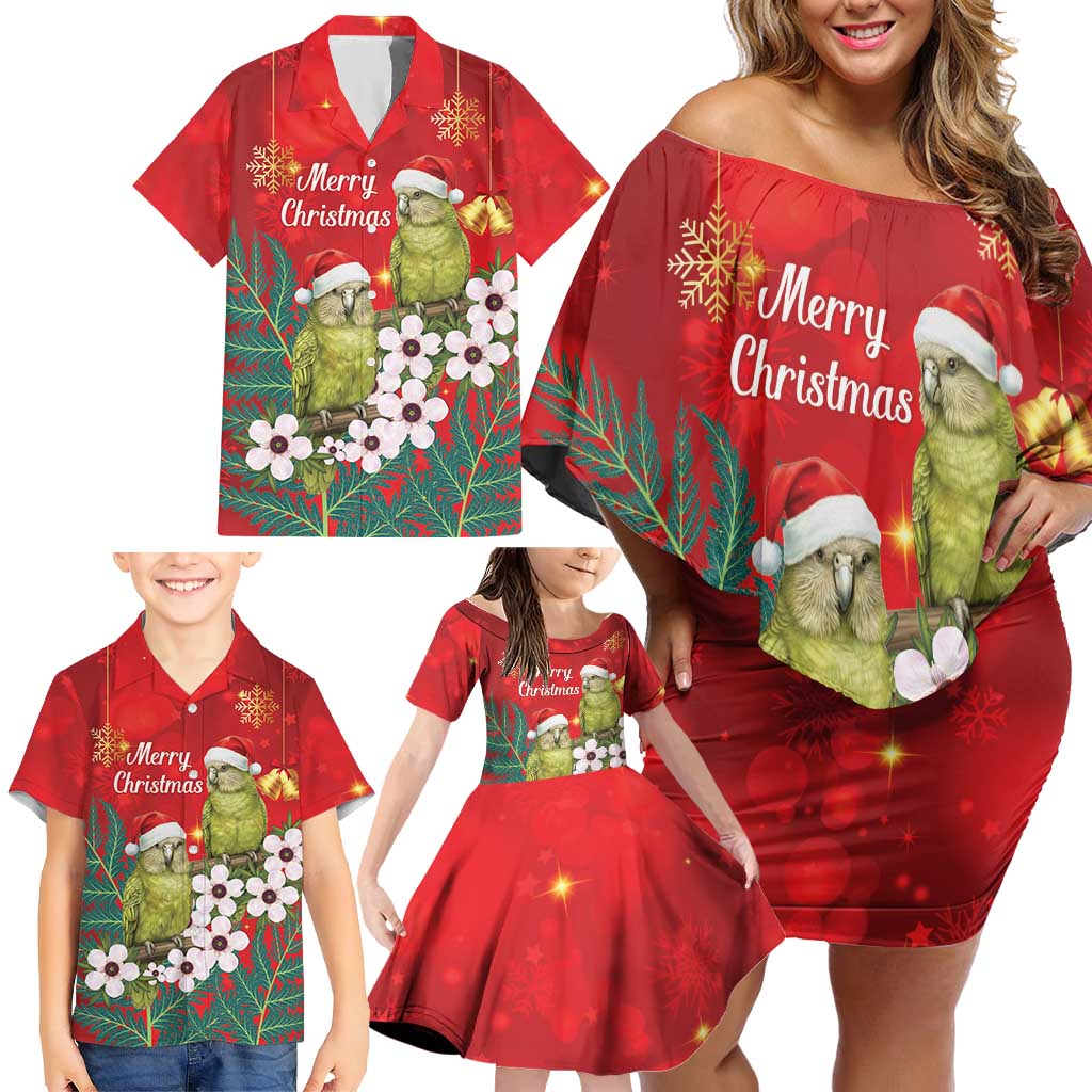 New Zealand Kakapo Christmas Family Matching Off Shoulder Short Dress and Hawaiian Shirt Owl Parrot Santa Sliver Fern Manuka - Red - Aussie Hoodie