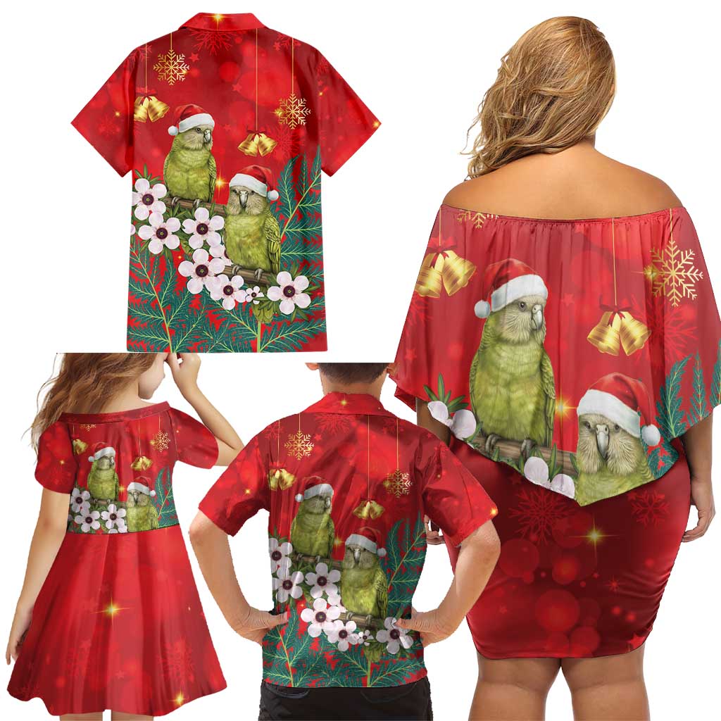 New Zealand Kakapo Christmas Family Matching Off Shoulder Short Dress and Hawaiian Shirt Owl Parrot Santa Sliver Fern Manuka - Red - Aussie Hoodie