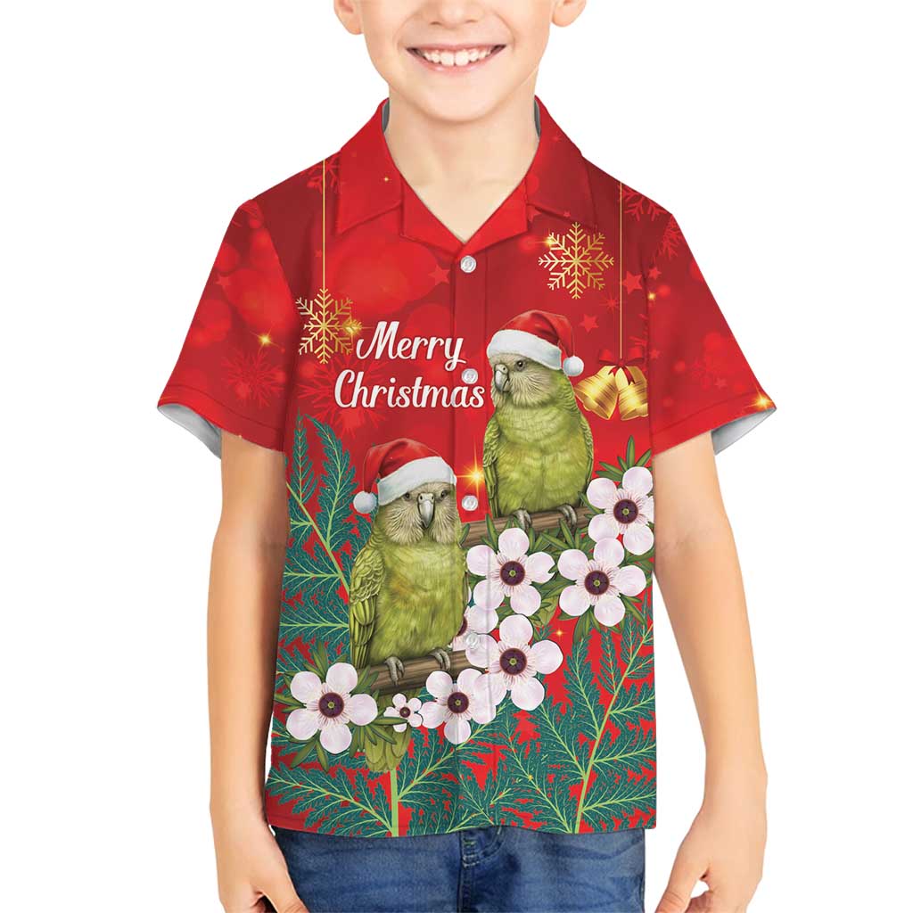 New Zealand Kakapo Christmas Family Matching Off Shoulder Short Dress and Hawaiian Shirt Owl Parrot Santa Sliver Fern Manuka - Red - Aussie Hoodie