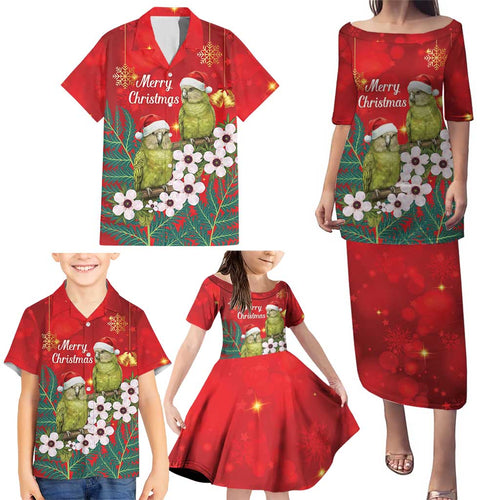 New Zealand Kakapo Christmas Family Matching Puletasi and Hawaiian Shirt Owl Parrot Santa Sliver Fern Manuka - Red - Aussie Hoodie