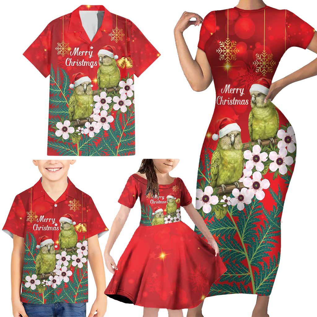 New Zealand Kakapo Christmas Family Matching Short Sleeve Bodycon Dress and Hawaiian Shirt Owl Parrot Santa Sliver Fern Manuka - Red - Aussie Hoodie